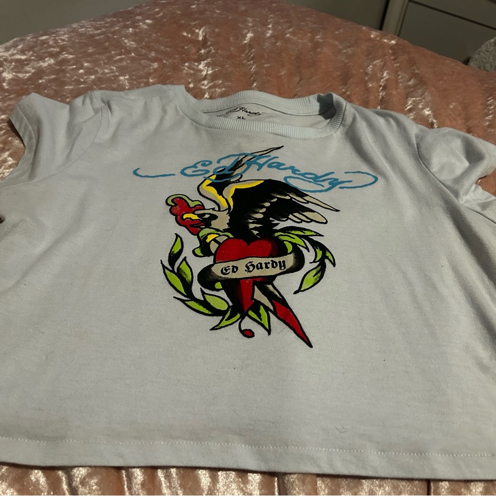 Ed Hardy Graphic Tee with Eagle and Heart Design